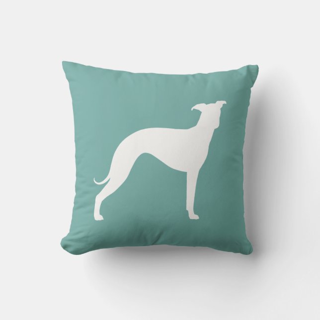 White Italian Greyhound Dog Silhouette Teal Throw Pillow (Front)