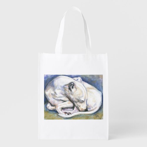 White Italian Greyhound Painting Grocery Bag