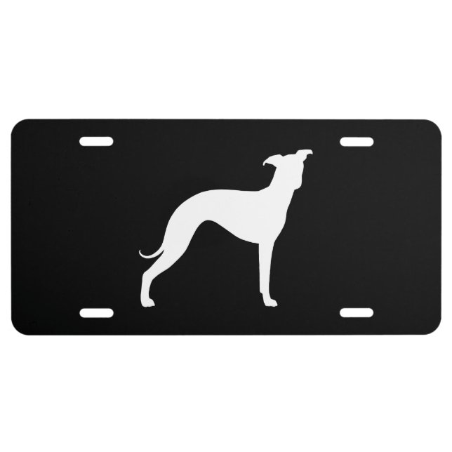 White Italian Greyhound Silhouette License Plate (Front)