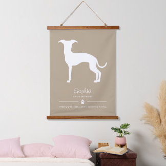 White Italian Greyhound Silhouette On Beige Hanging Tapestry