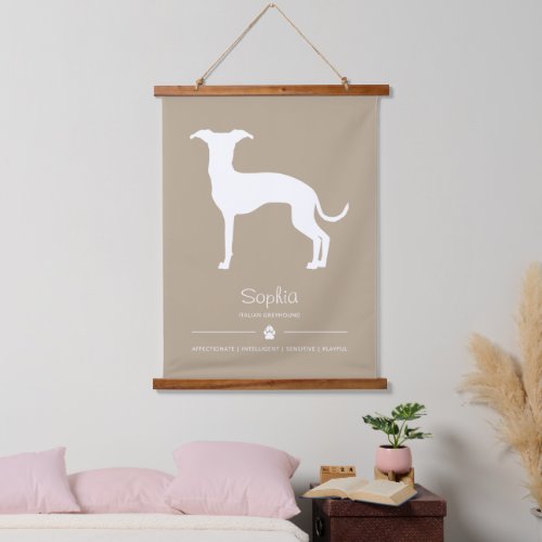 White Italian Greyhound Silhouette On Beige Hanging Tapestry