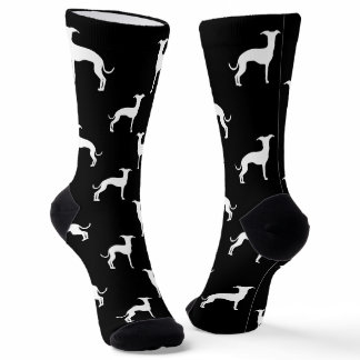 White Italian Greyhound Silhouettes On Black Socks