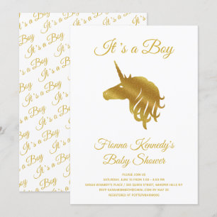 White It's a Boy Unicorn Baby Shower Invitation