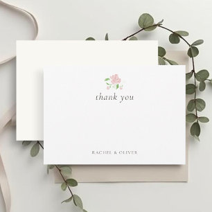 White & Ivory Blush Floral Flat Wedding Thank You Card