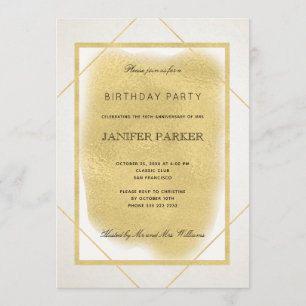 White ivory faux gold framed formal birthday party invitation