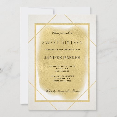 White ivory faux gold framed formal sweet sixteen invitation