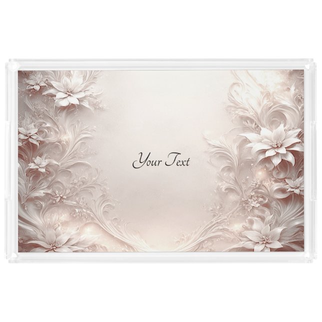 White Ivory Floral Acrylic Vanity Tray (Front)