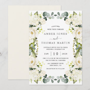 White Ivory Floral Elegant Wedding Invitation