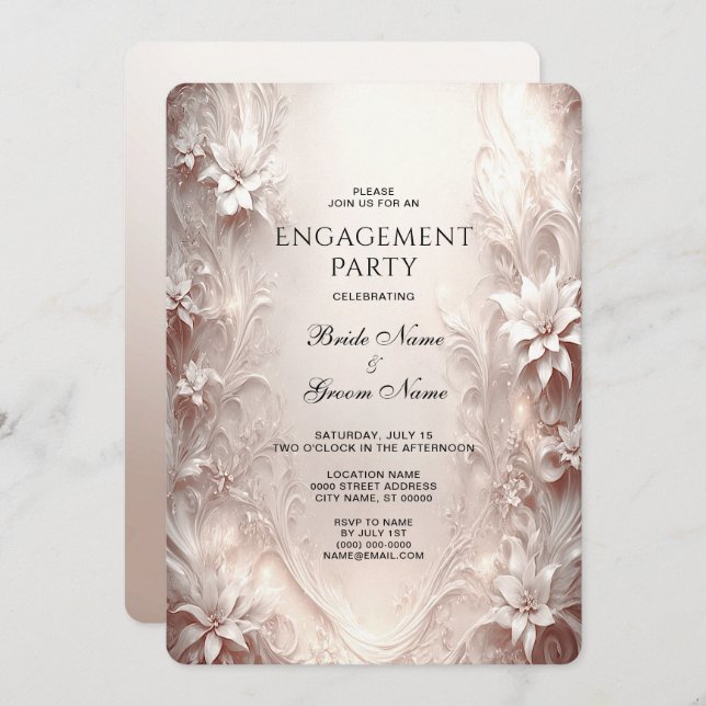 White Ivory Floral Engagement Invitation (Front/Back)