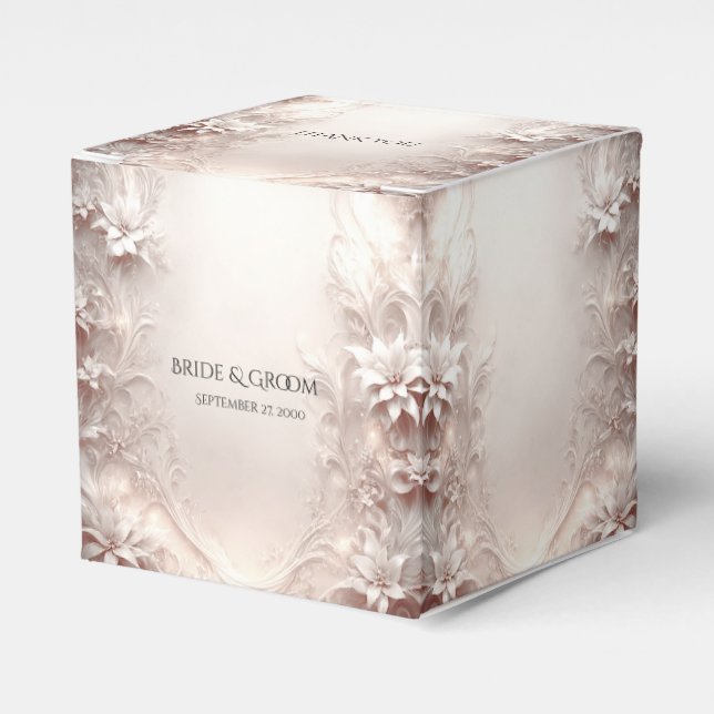 White Ivory Floral Favor Box (Front Side)