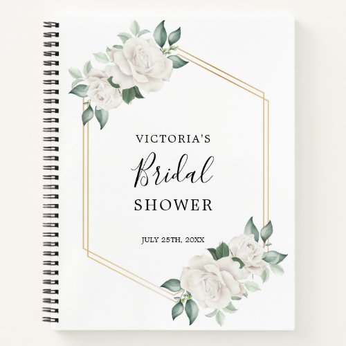 White Ivory Floral Frame Bridal Shower Gift List Notebook