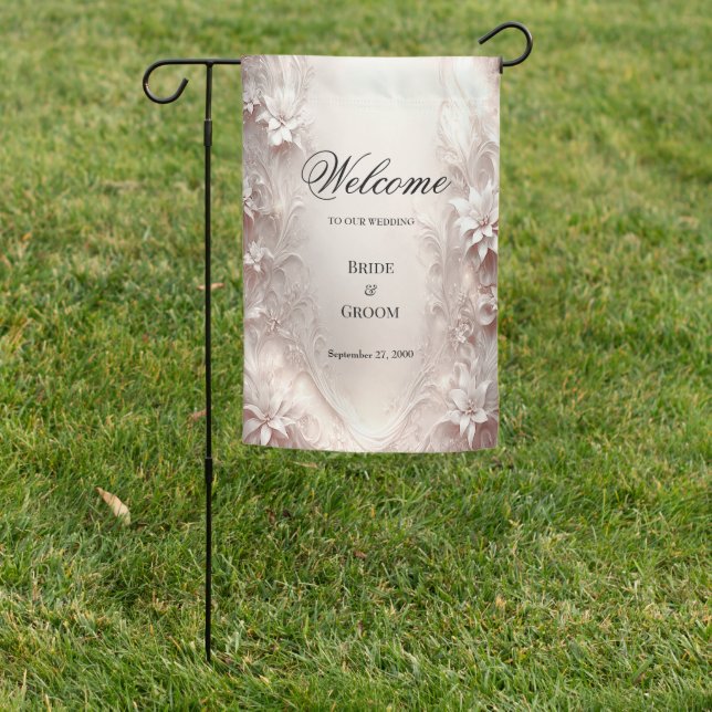 White Ivory Floral Garden Flag (In SItu)