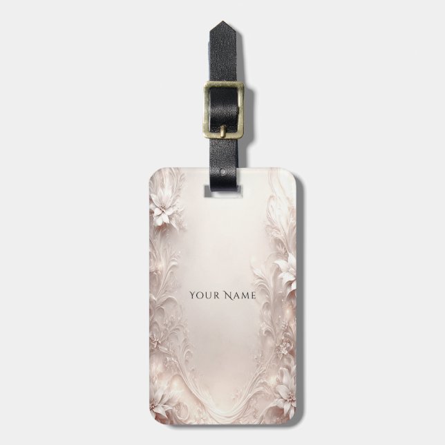 White Ivory Floral Luggage Tag (Front Vertical)