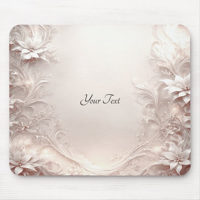 White Ivory Floral Mousepad (Front)