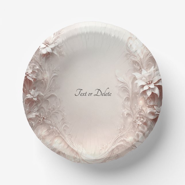 White Ivory Floral Paper Bowls (Front)