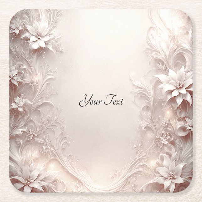 White Ivory Floral Paper Coaster (Front)