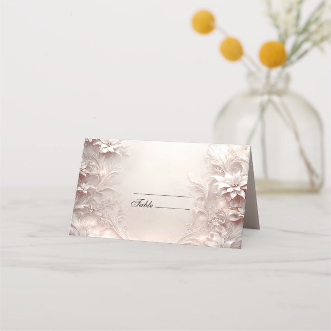 White Ivory Floral Place Card (Front)