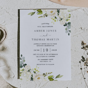 White Ivory Floral Pretty Wedding Invitation