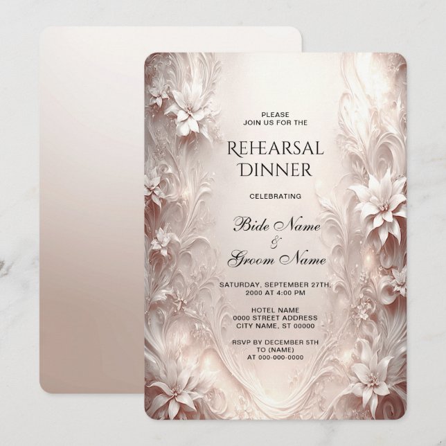 White Ivory Floral Rehearsal Dinner Invitation (Front/Back)