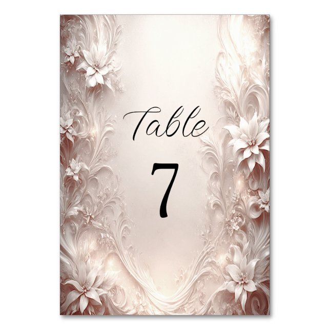 White Ivory Floral Table Number (Front)
