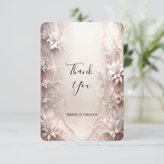 White Ivory Floral Thank You Card (Standing Front)
