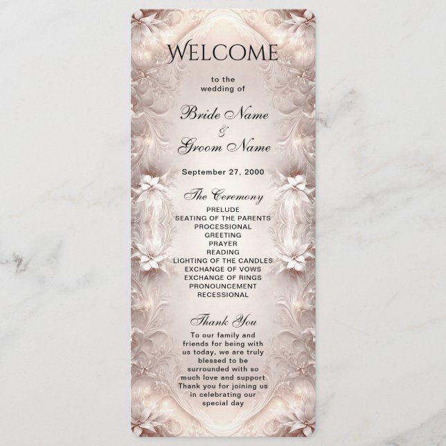 White Ivory Floral Wedding Program (Front)
