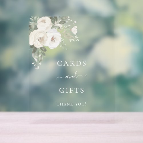 White ivory florals wedding cards gifts acrylic sign