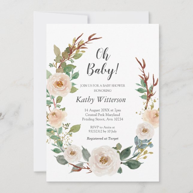 White Ivory Gender Neutral Baby Shower Invitation (Front)