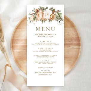 White Ivory Gold Christmas Floral Wedding Menu