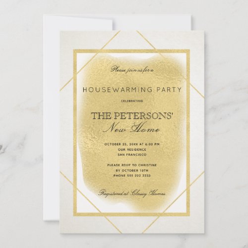 White ivory gold framed formal housewarming party invitation