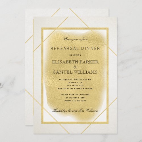 White ivory gold framed formal rehearsal dinner invitation