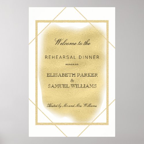 White ivory gold framed formal rehearsal dinner poster