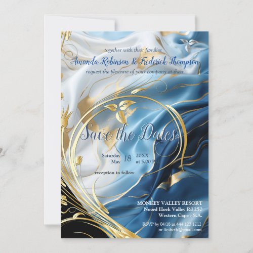 White  ivory gold marble on a silk  invitation