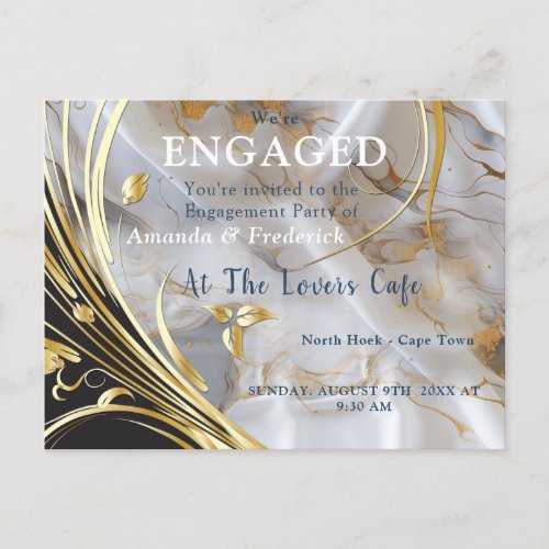 White  ivory gold marble on a silk  invitation postcard