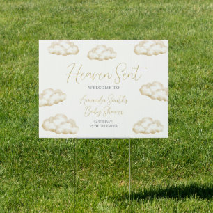 White Ivory Heaven Sent Baby Shower Welcome Yard Sign