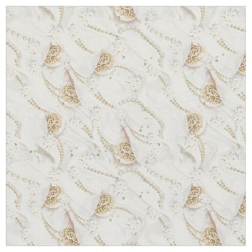 White Ivory Silk & Ivory Champagne Pearls Fabric