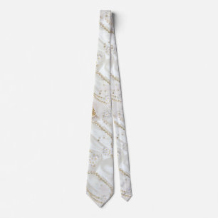 White-Ivory Silk & Ivory Champaign Pearls Cosmetic Neck Tie