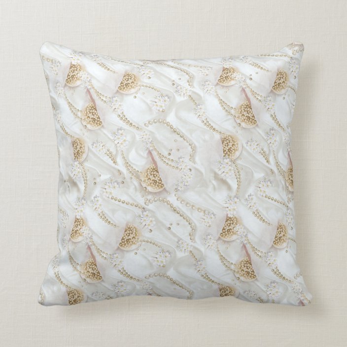 WhiteIvory Silk & Ivory Champaign Pearls Throw Pillow