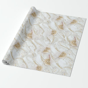 White-Ivory Silk & Ivory Champaign Pearls Wrapping Paper