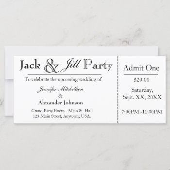 White Jack And Jill Shower Ticket Invitation by kellbellsplace at Zazzle