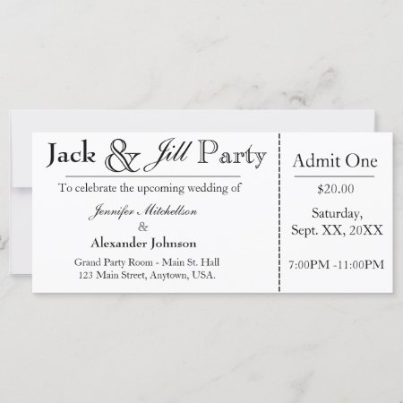 White Jack And Jill Shower Ticket Invitation