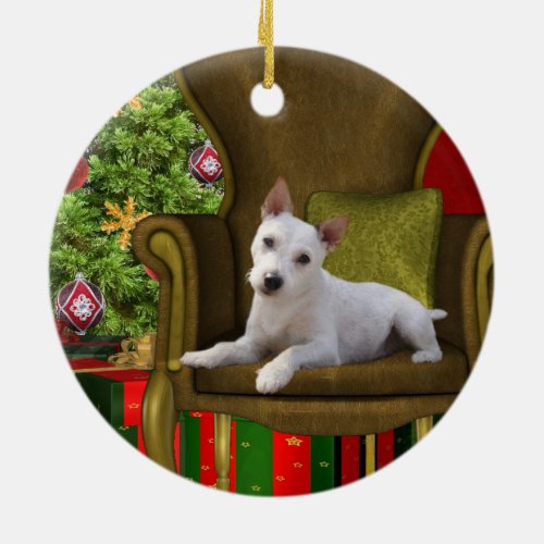 White Jack Russell Christmas Ceramic Ornament