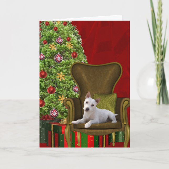 White Jack Russell Christmas Holiday Card (Front)