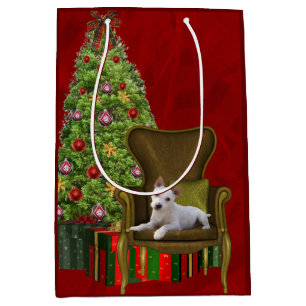 White Jack Russell Christmas Medium Gift Bag