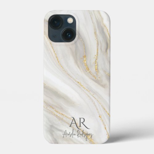 White Jade Marble Gold Glitter Customizable iPhone 13 Mini Case