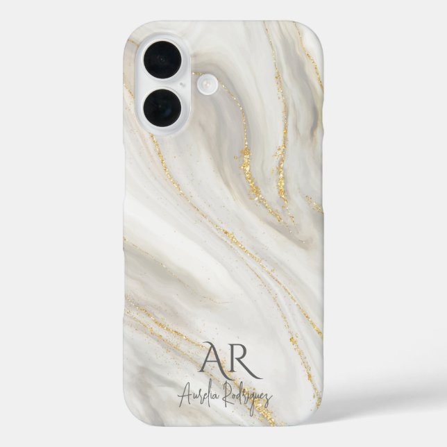 White Jade Marble Gold Glitter Customizable Case-Mate iPhone Case (Back)