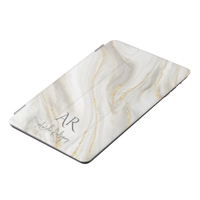 White Jade Marble Gold Glitter Customizable iPad Mini Cover (Side)
