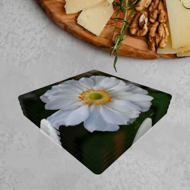 White Japanese Anemone Floral Coaster Set (In Situ Set)