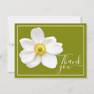 White Japanese Anemone Green Background Thank You Postcard