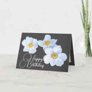 White Japanese Anemones Gray Color Background Card